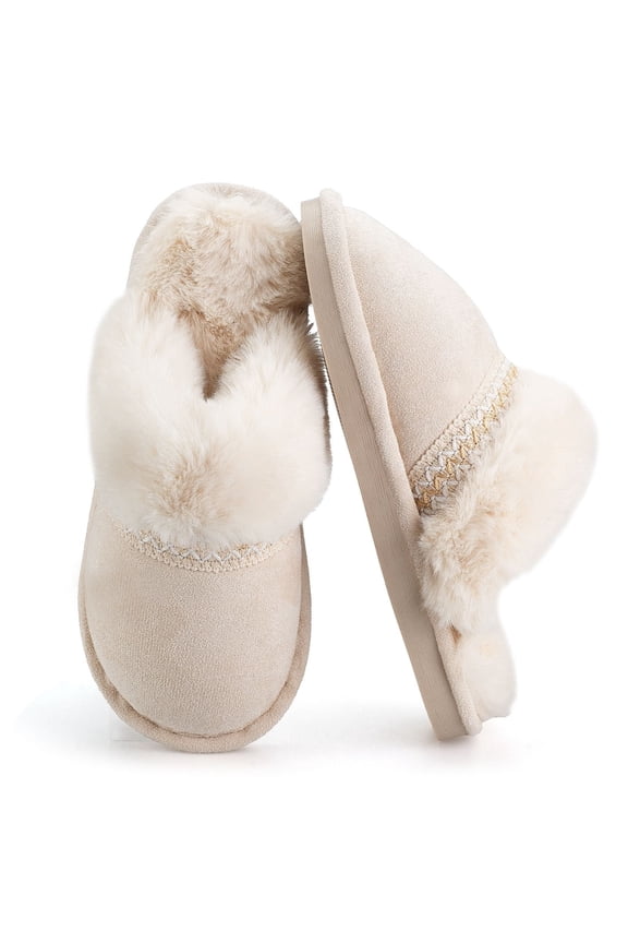 Slippers for Women Scuff Memory Foam Fuzzy Faux Fur House Slippers Bedroom Non-slip Warm Fluffy Plush Womens Slippers Unisex Slip on Anti-Skid Sole Slides
