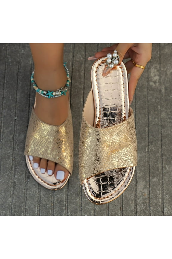 Snake Round Open Toe Slip On Slides Women's Flat Sandals Comfortable Slip On Slide Sandals