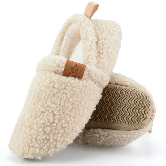 BERANMEY Soft Memory Foam Slippers for Women and Men, Fuzzy Curly Fur House Slippers with Non-Slip Rubber Sole, Cozy Indoor Closed Back Home Shoes for Family