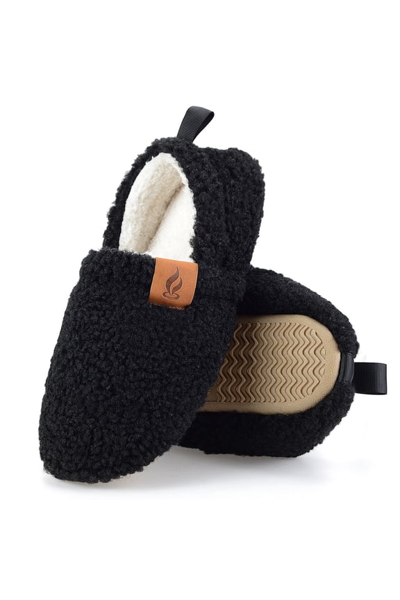Soft Memory Foam Slippers for Women and Men, Fuzzy Curly Fur House Slippers with Non-Slip Rubber Sole, Cozy Indoor Closed Back Home Shoes for Family