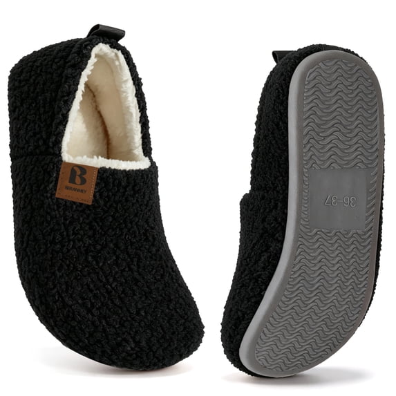 BERANMEY Soft Memory Foam Slippers for Women and Men, Fuzzy Curly Fur House Slippers with Non-Slip Rubber Sole, Cozy Indoor Closed Back Home Shoes for Family
