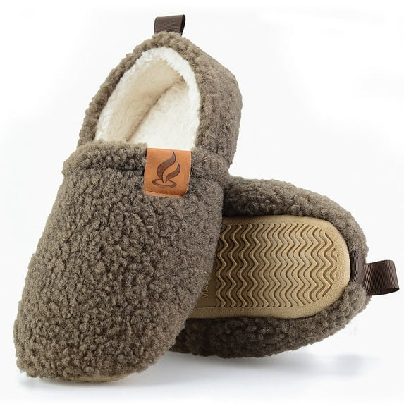 BERANMEY Soft Memory Foam Slippers for Women and Men, Fuzzy Curly Fur House Slippers with Non-Slip Rubber Sole, Cozy Indoor Closed Back Home Shoes for Family