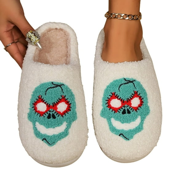 BERANMEY Soft Plush Halloween Slippers for Women and Men Comfy Family Slippers Warm House Slippers for Women Slip-On Cute Halloween Women Slippers