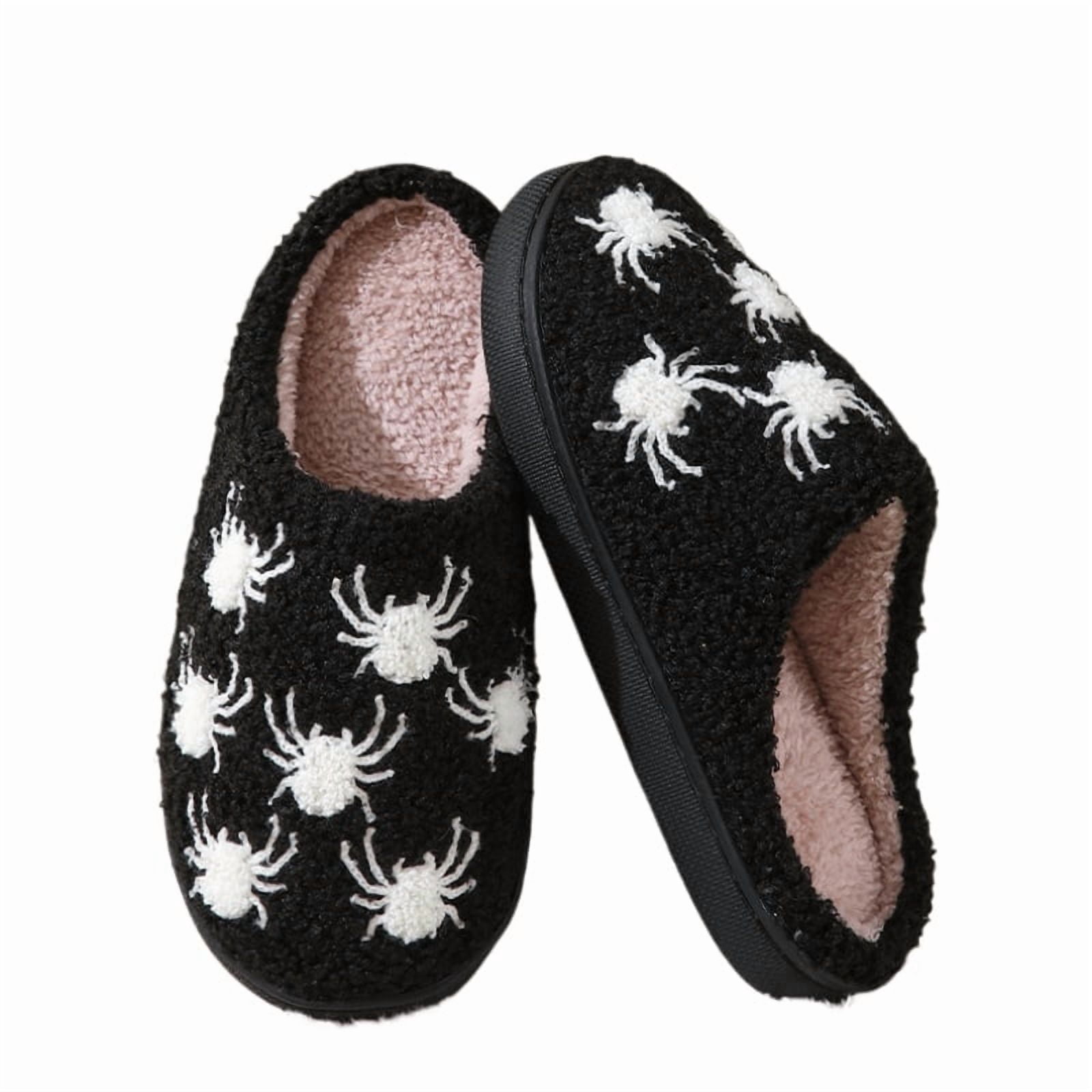 BERANMEY Halloween Slippers for Women Perfect Soft Plush Comfy Warm Slip-On Cute Womens Slippers Indoor Fluffy House Slippers for Women and Men Non-slip Fuzzy Flat Slides