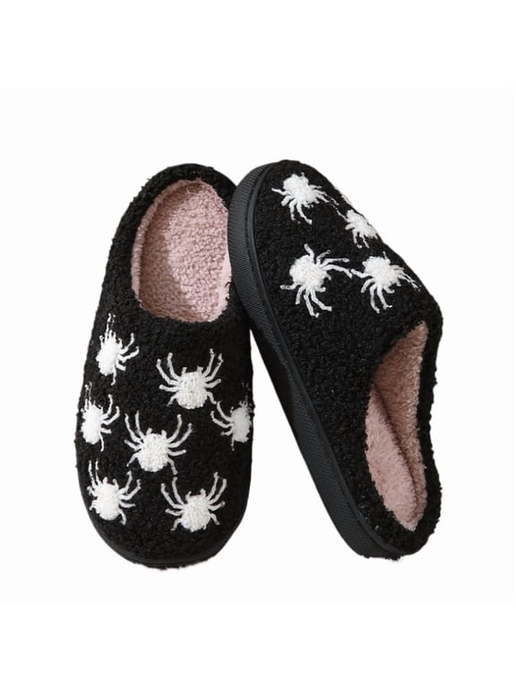 Halloween Slippers for Women Perfect Soft Plush Comfy Warm Slip-On Cute Womens Slippers Indoor Fluffy House Slippers for Women and Men Non-slip Fuzzy Flat Slides