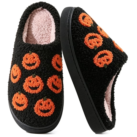 BERANMEY Halloween Slippers for Women Perfect Soft Plush Comfy Warm Slip-On Cute Womens Slippers Indoor Fluffy House Slippers for Women and Men Non-slip Fuzzy Flat Slides