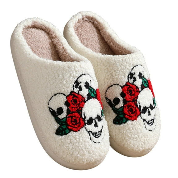 BERANMEY Soft Plush Halloween Slippers for Women and Men Comfy Family Slippers Warm House Slippers for Women Slip-On Cute Halloween Women Slippers