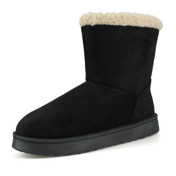 BERANMEY Suede Faux Fur Mid-Calf Boots For Womens Classic Winter Boots Rubber Sole Women's Boots