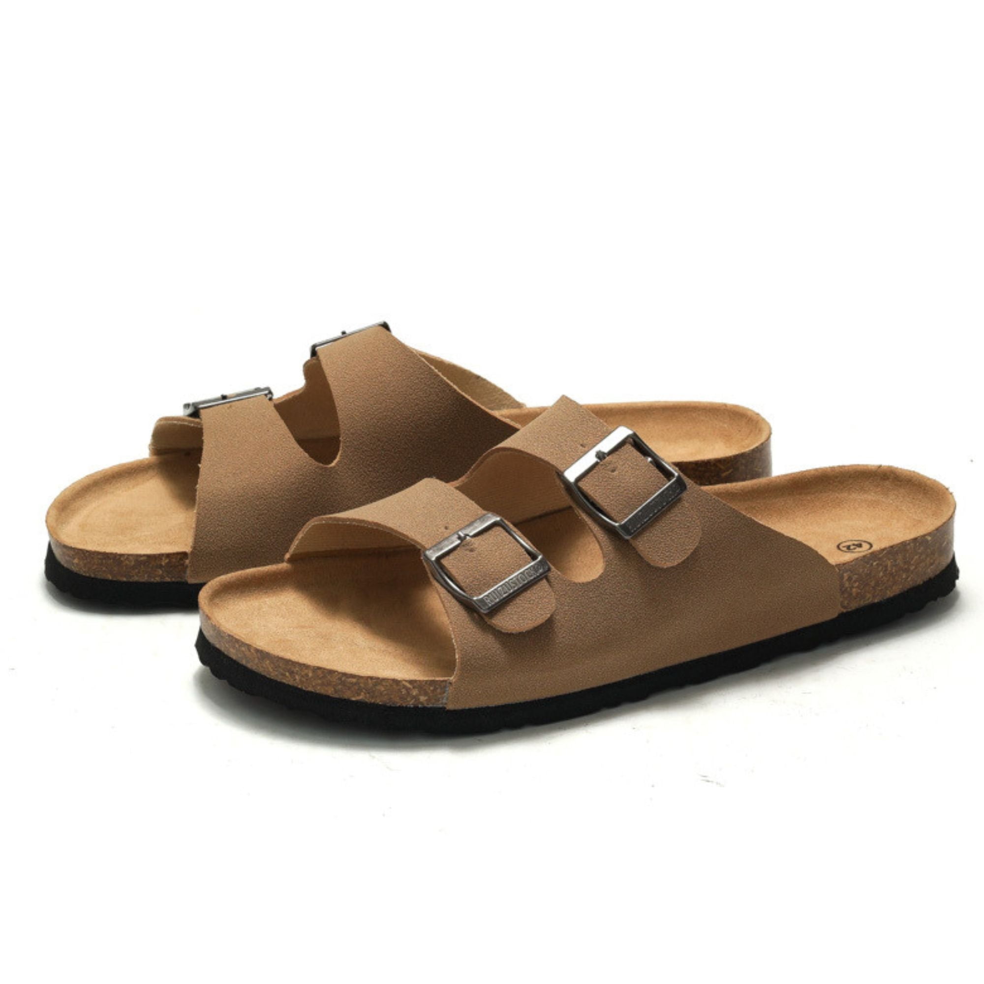 BERANMEY Unisex Cork Footbed Sandal for Womens Flat Slide Sandals Cork ...