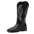 thumbnail image 1 of BERANMEY Women Embroidered Pull on Wide Calf Knee High Cowgirl Boots Classic Retro Chunky Heel Western Cowboy Boots for Women, 1 of 8