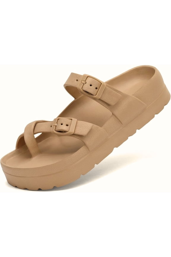 Women’s Arch‑Support Platform Flip Flops Sandals Adjustable Buckle Lightweight Foam Beach Slide Sandals for Women & Men All‑Day Comfort