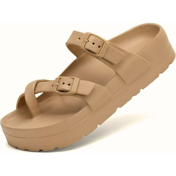 BERANMEY Women’s Arch‑Support Platform Flip Flops Sandals Adjustable Buckle Lightweight Foam Beach Slide Sandals for Women & Men All‑Day Comfort