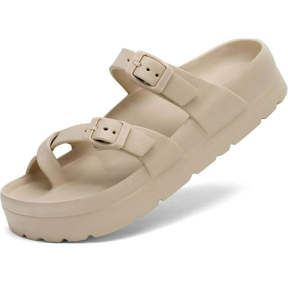 BERANMEY Women’s Arch‑Support Platform Flip Flops Sandals Adjustable Buckle Lightweight Foam Beach Slide Sandals for Women & Men All‑Day Comfort