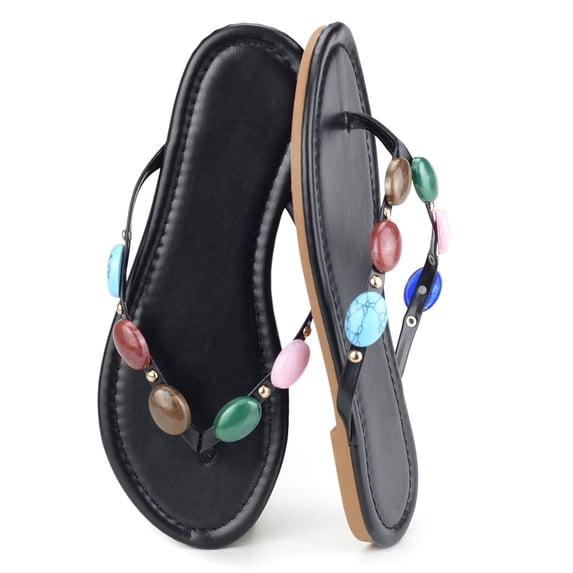 BERANMEY Women’s Beaded Flip Flops for Women Boho Dressy Summer Slide Sandals Flip Flops Comfortable Womens Flip Flops for Beach, Vacation & Walking
