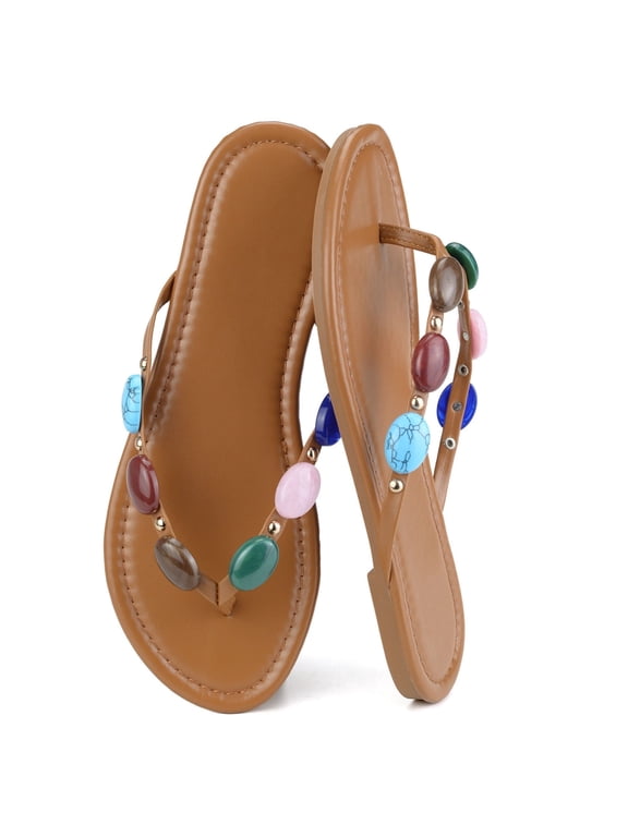 Women’s Beaded Flip Flops for Women Boho Dressy Summer Slide Sandals Flip Flops Comfortable Womens Flip Flops for Beach, Vacation & Walking