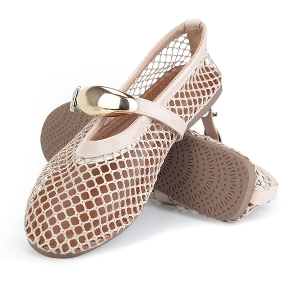 BERANMEY Women's Breathable Closed Toe Mesh Sandals Lightweight Comfort Flats with Metal Chain Detail Casual Walking Shoes for Beach and Holiday