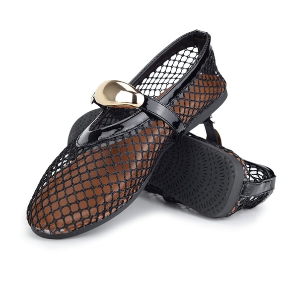 BERANMEY Women's Breathable Closed Toe Mesh Sandals Lightweight Comfort Flats with Metal Chain Detail Casual Walking Shoes for Beach and Holiday