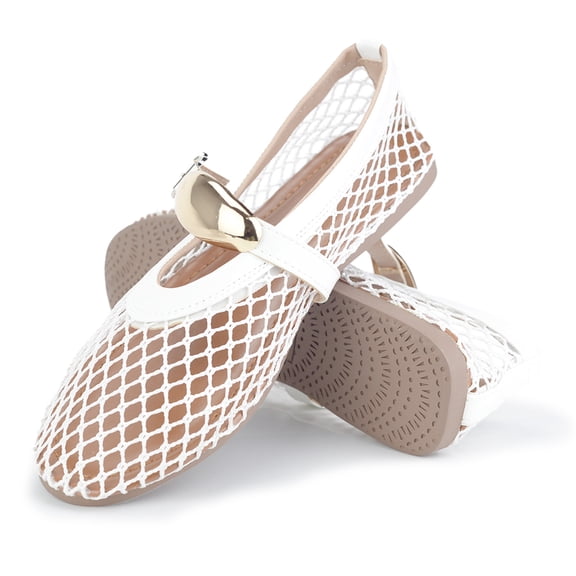 BERANMEY Women's Breathable Closed Toe Mesh Sandals Lightweight Comfort Flats with Metal Chain Detail Casual Walking Shoes for Beach and Holiday