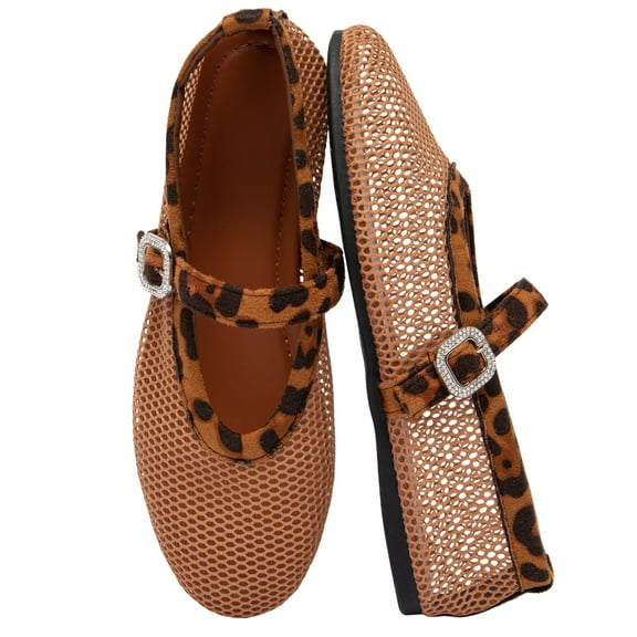 BERANMEY Women's Breathable Mesh Ballet Flats Casual Shoes with Crystal Buckle Fashion Fishnet Mary Jane Flats for Work & Everyday