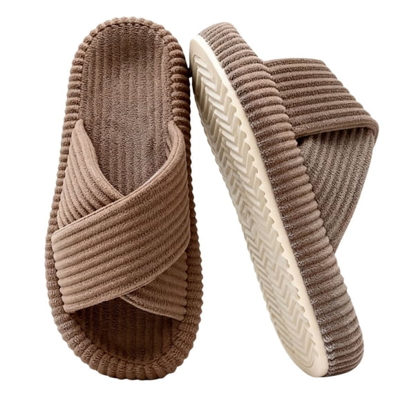 BERANMEY Women’s Corduroy Memory Foam Slippers Open Toe Slip-On Slippers for Womens with Cushioned Thick Sole Crossband Soft House Slippers & Bedroom Shoes (Gift-Ready)