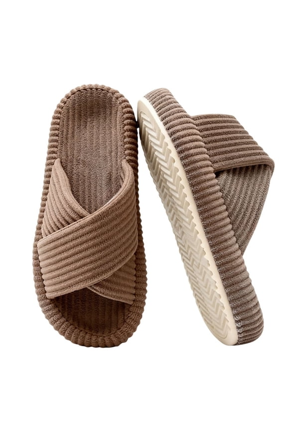 Women’s Corduroy Memory Foam Slippers Open Toe Slip-On Slippers for Womens with Cushioned Thick Sole Crossband Soft House Slippers & Bedroom Shoes (Gift-Ready)
