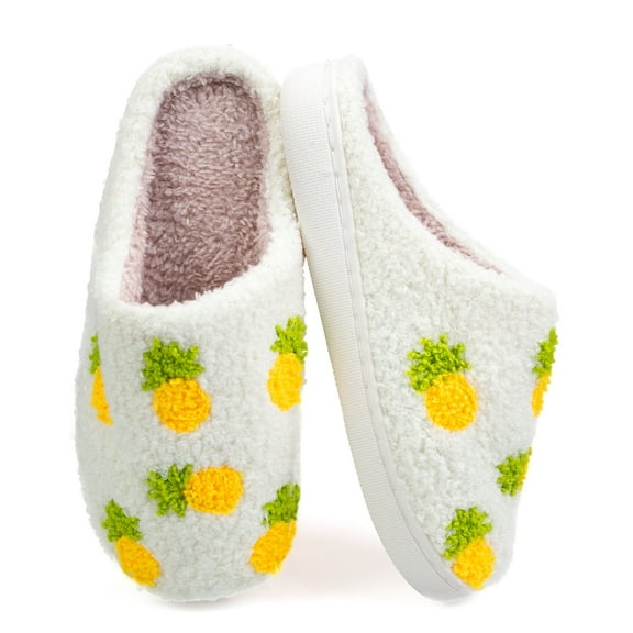 BERANMEY Women's Fruits Print Slippers Cute Slippers for Women Strawberry Pineapple Peach Plush House Slippers Non-Slip Soft Warm Indoor Shoes for Women & Men