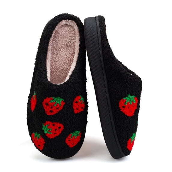 BERANMEY Women's Fruits Print Slippers Cute Slippers for Women Strawberry Pineapple Peach Plush House Slippers Non-Slip Soft Warm Indoor Shoes for Women & Men