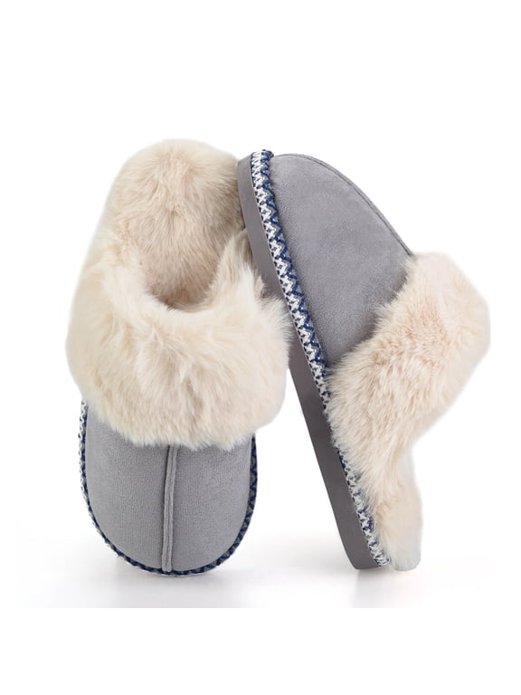 Women's Fuzzy Memory Foam Slippers Ultra Plush Warmth Memory-Foam Support & Stylish Cozy Design Non-Slip Rubber Sole Indoor & Outdoor House Slippers for Women Perfect Christmas Gift