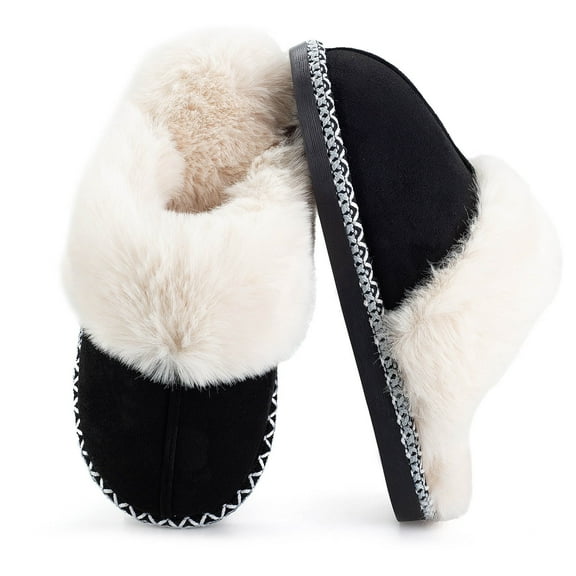 BERANMEY Women's Fuzzy Memory Foam Slippers Ultra Plush Warmth Memory-Foam Support & Stylish Cozy Design Non-Slip Rubber Sole Indoor & Outdoor House Slippers for Women Perfect Christmas Gift
