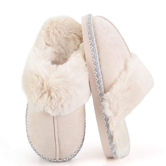 BERANMEY Women's Fuzzy Memory Foam Slippers Ultra Plush Warmth Memory-Foam Support & Stylish Cozy Design Non-Slip Rubber Sole Indoor & Outdoor House Slippers for Women Perfect Christmas Gift