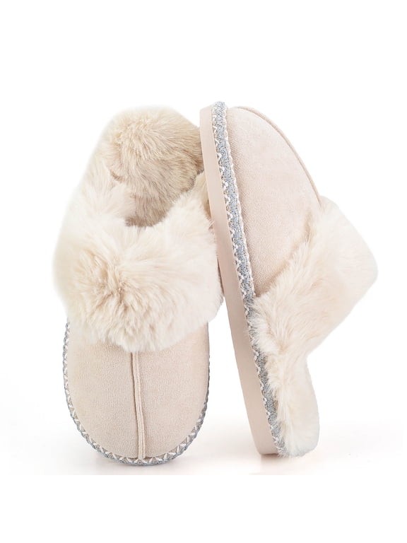 Women's Fuzzy Memory Foam Slippers Ultra Plush Warmth Memory-Foam Support & Stylish Cozy Design Non-Slip Rubber Sole Indoor & Outdoor House Slippers for Women Perfect Christmas Gift