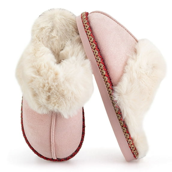BERANMEY Women's Fuzzy Memory Foam Slippers Ultra Plush Warmth Memory-Foam Support & Stylish Cozy Design Non-Slip Rubber Sole Indoor & Outdoor House Slippers for Women Perfect Christmas Gift