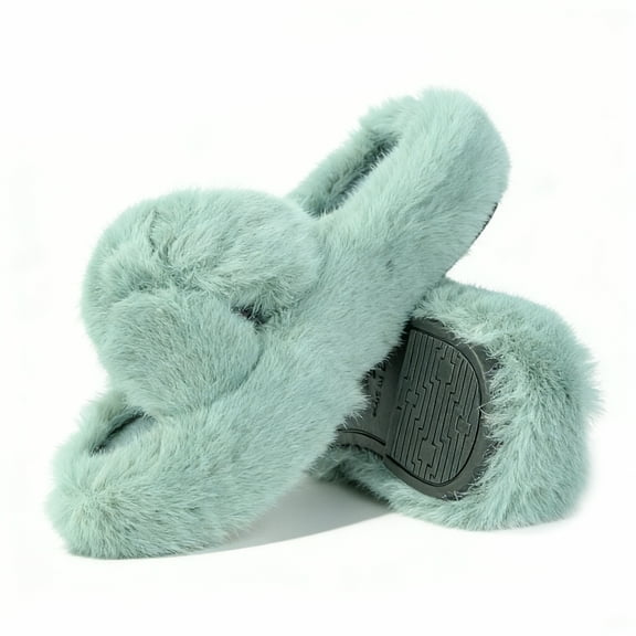 BERANMEY Women's Fuzzy Slippers Open Toe Cross Band Memory Foam House Slippers Indoor Outdoor Cozy Plush Slippers for Women Winter Warm Shoes