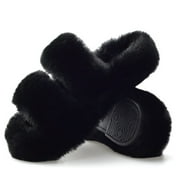 BERANMEY Women's Fuzzy Slippers with Memory Foam Open-Toe House Shoes for Women Non-Slip Indoor Outdoor Soft & Comfy Plush Slippers