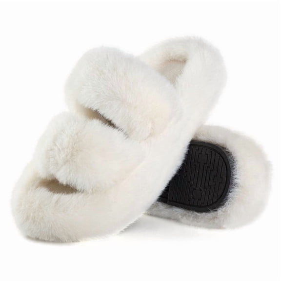 BERANMEY Women's Fuzzy Slippers with Memory Foam Open-Toe House Shoes for Women Non-Slip Indoor Outdoor Soft & Comfy Plush Slippers