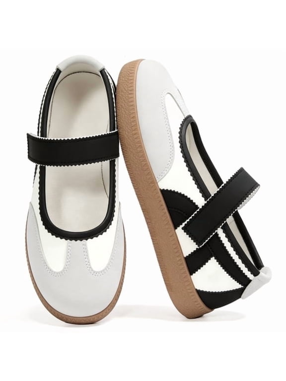 Women's Mary Jane Sneakers Vintage Cute Retro Sneakers For Womens Comfortable Flats Walking Casual Shoes Hook & Loop Easy On Non-Slip Flat Sole Daily