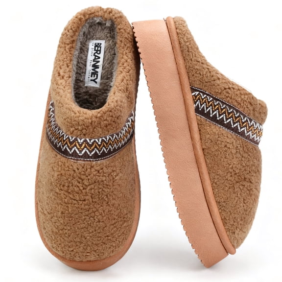 BERANMEY Women's Platform Slippers with Polar Fleece Lining House Slippers for Womens Mens Soft Curly Full Embroidery Slippers Memory Foam Insoles Non-Slip Sole for Indoor and Outdoor Comfort