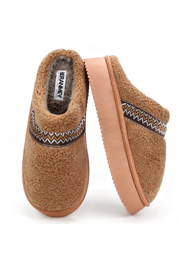 Women's Platform Slippers with Polar Fleece Lining House Slippers for Womens Mens Soft Curly Full Embroidery Slippers Memory Foam Insoles Non-Slip Sole for Indoor and Outdoor Comfort