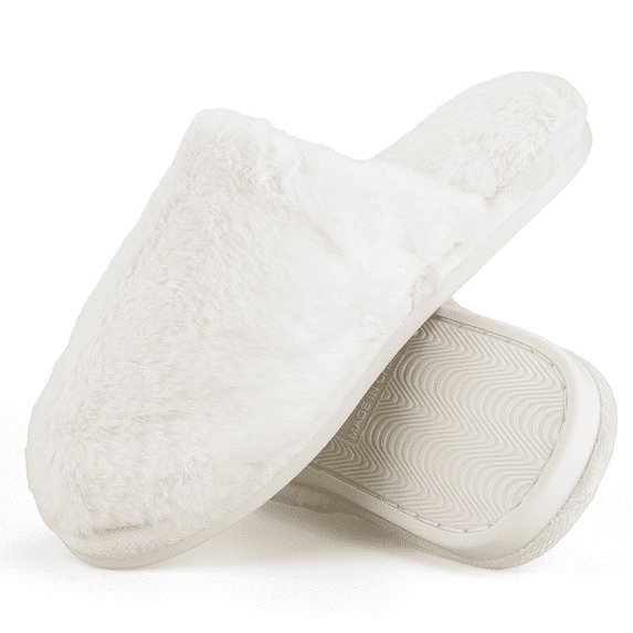 BERANMEY Women's Plush Fuzzy Slip-On Slippers House Slippers for Women with Solid Color Design Cozy Indoor Comfort Non-Slip Casual Home Shoes Unisex Slippers for Womens Mens