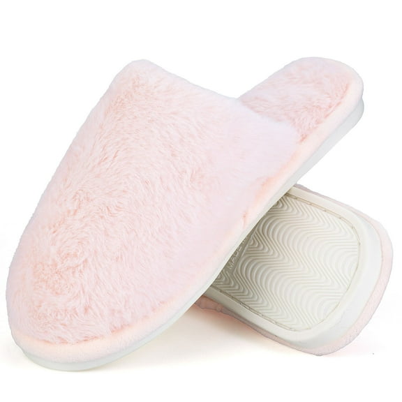 BERANMEY Women's Plush Fuzzy Slip-On Slippers House Slippers for Women with Solid Color Design Cozy Indoor Comfort Non-Slip Casual Home Shoes Unisex Slippers for Womens Mens