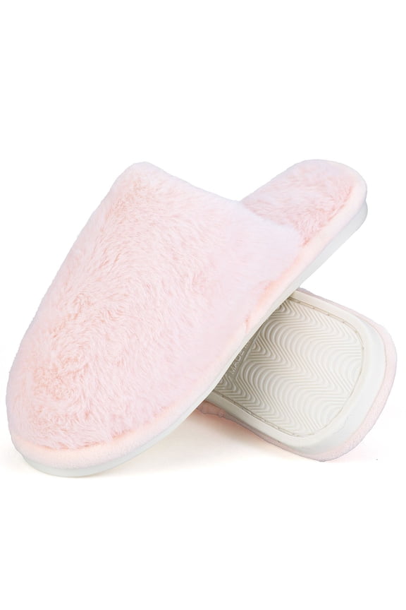 Women's Plush Fuzzy Slip-On Slippers House Slippers for Women with Solid Color Design Cozy Indoor Comfort Non-Slip Casual Home Shoes Unisex Slippers for Womens Mens