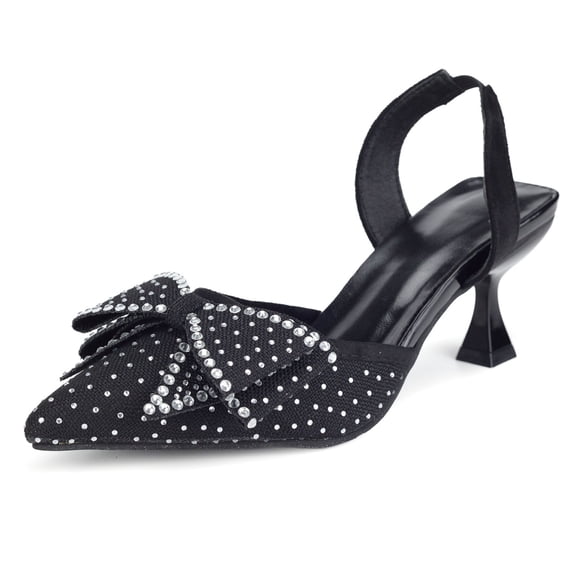 BERANMEY Women's Rhinestone Bow Pointed Toe Stiletto Heels Sparkly High Heels Dress Pumps for Evening Party and Wedding