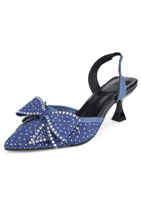 Women's Rhinestone Bow Pointed Toe Stiletto Heels Sparkly High Heels Dress Pumps for Evening Party and Wedding