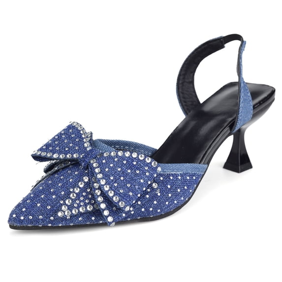 BERANMEY Women's Rhinestone Bow Pointed Toe Stiletto Heels Sparkly High Heels Dress Pumps for Evening Party and Wedding