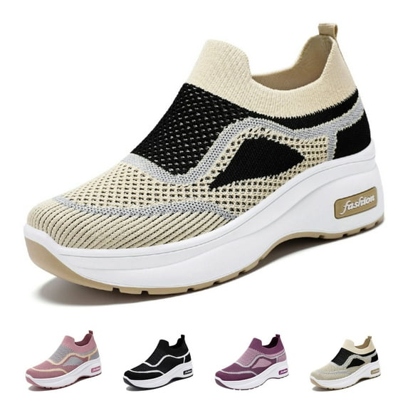 BERANMEY Women's Slip On Walking Shoes Lightweight Breathable Mesh Sneakers with Arch Support Soft Foam Cushion for Work Casual Comfort Non Slip