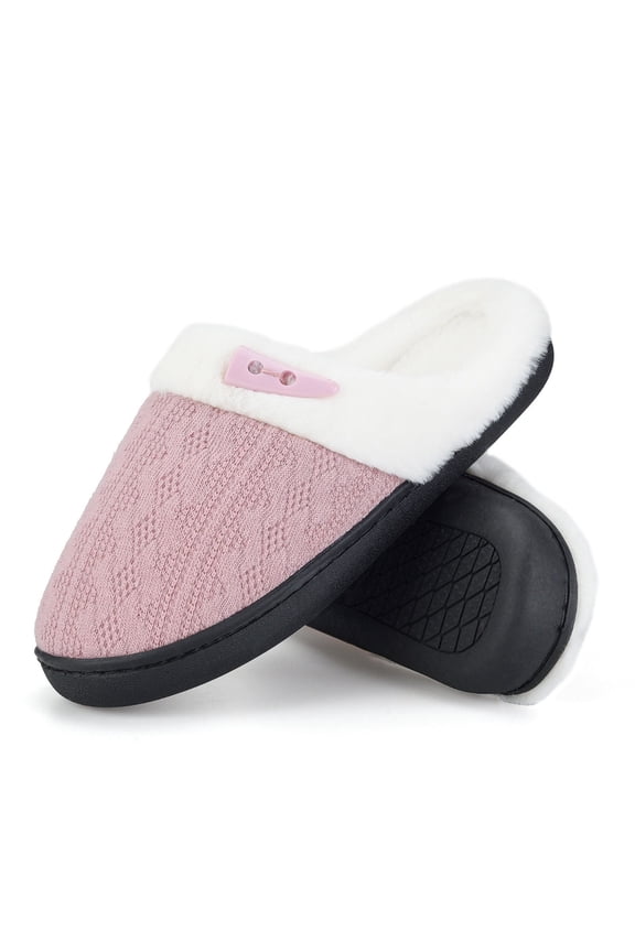 Women's Slippers Faux Fur Cozy Memory Foam Anti Skid Sole Slipper, Pink, 42-43/US8.5-9