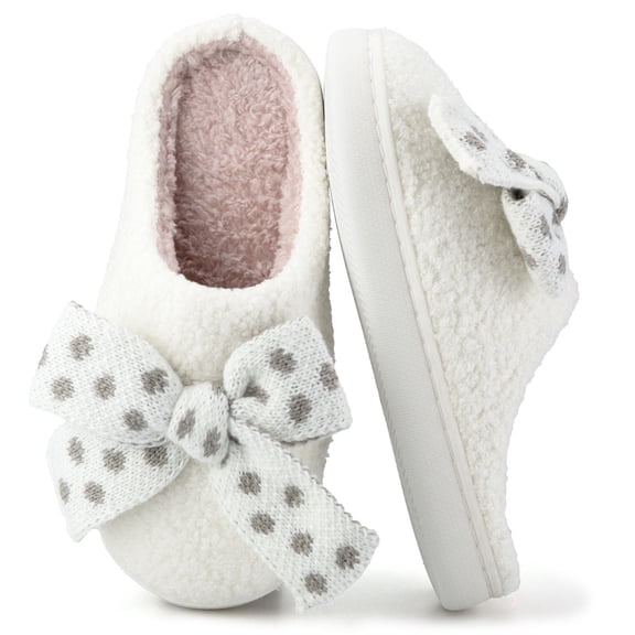 BERANMEY Women's Slippers with Memory Foam Plush Soft House Slippers for Women Non-Slip Indoor Outdoor Cozy Fluffy Warm Bedroom Slippers with Cute Bow Ideal Gift for Her