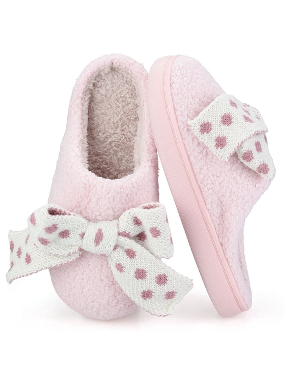 Women's Slippers with Memory Foam Plush Soft House Slippers for Women Non-Slip Indoor Outdoor Cozy Fluffy Warm Bedroom Slippers with Cute Bow Ideal Gift for Her