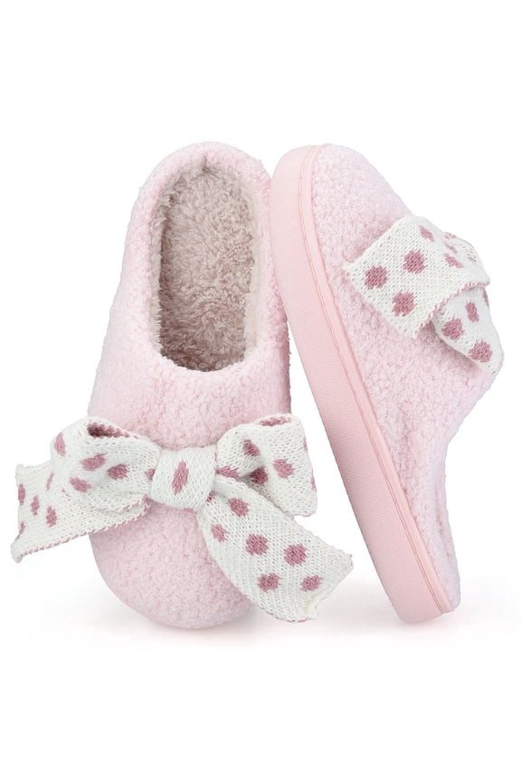 Women's Slippers with Memory Foam Plush Soft House Slippers for Women Non-Slip Indoor Outdoor Cozy Fluffy Warm Bedroom Slippers with Cute Bow Ideal Gift for Her