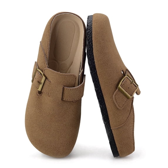 BERANMEY Women's Suede Clogs & Mules Stylish Leather Mules with Arch Support and Cork Footbed Couple's Clogs for Women and Men